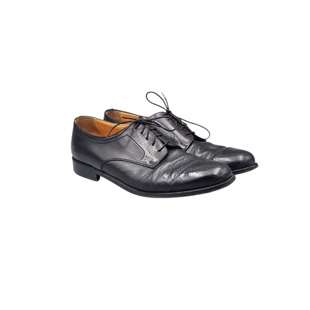Johnston & Murphy Mens 11 M Black Leather Cellini Cap Toe Oxford Shoes Italy